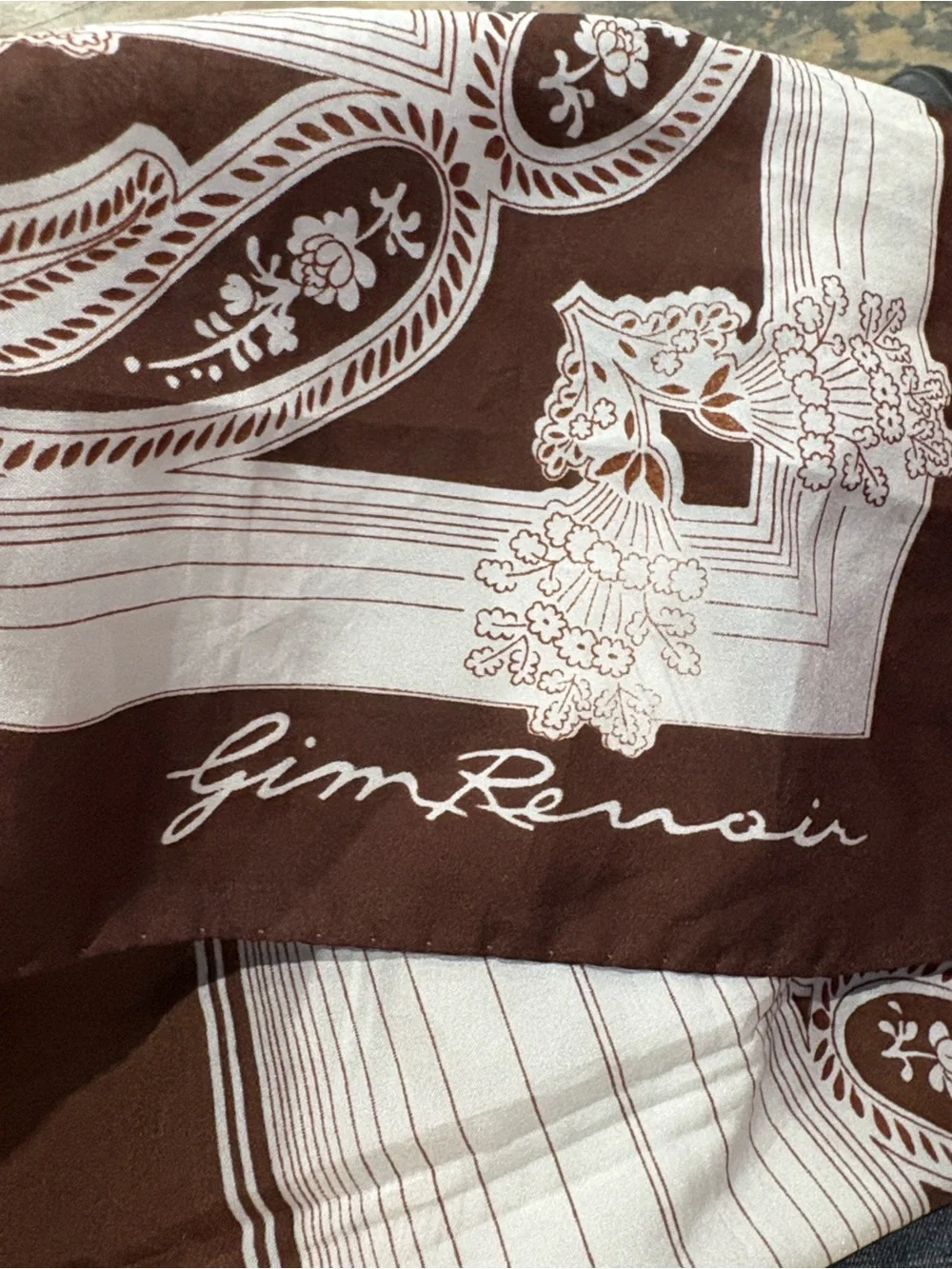 Gim Renoir Brown & White Paisley Square Scarf 30.5” X 30.5” Inches